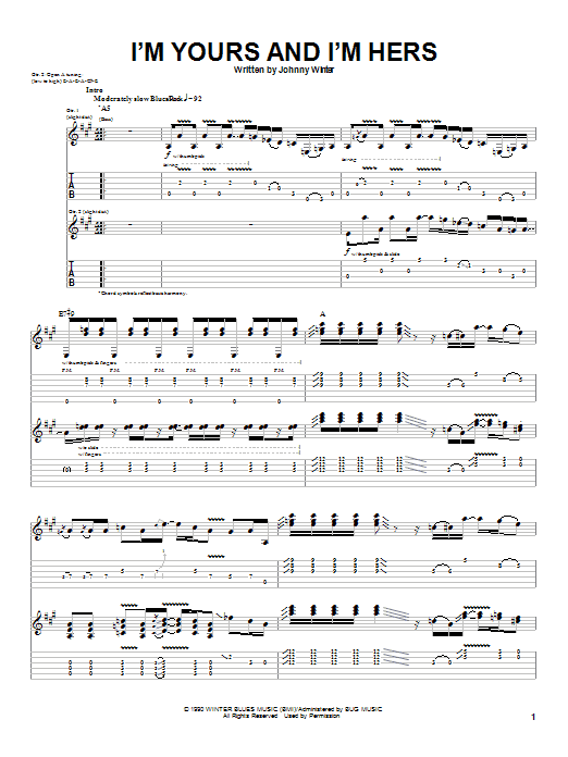 Johnny Winter I'm Yours and I'm Hers sheet music notes and chords arranged for Guitar Tab