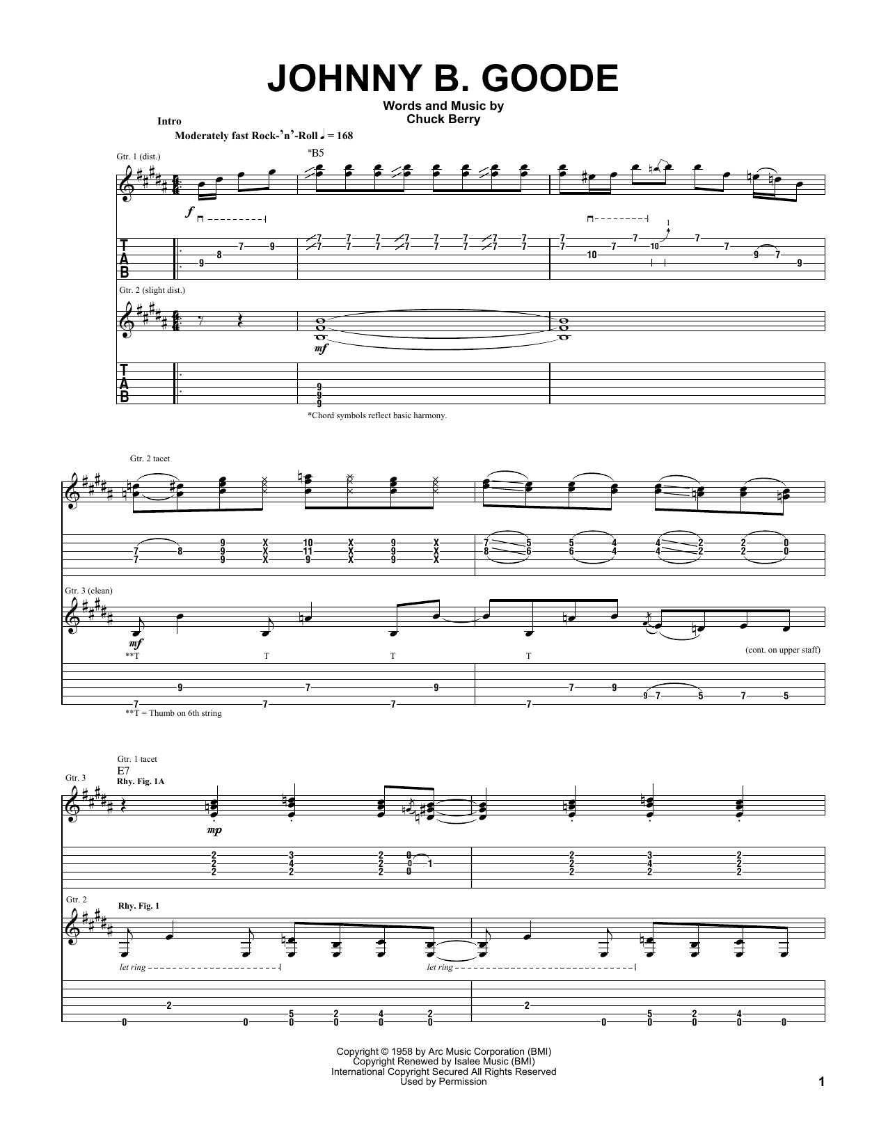 Johnny Winter Johnny B. Goode sheet music notes and chords arranged for Guitar Tab