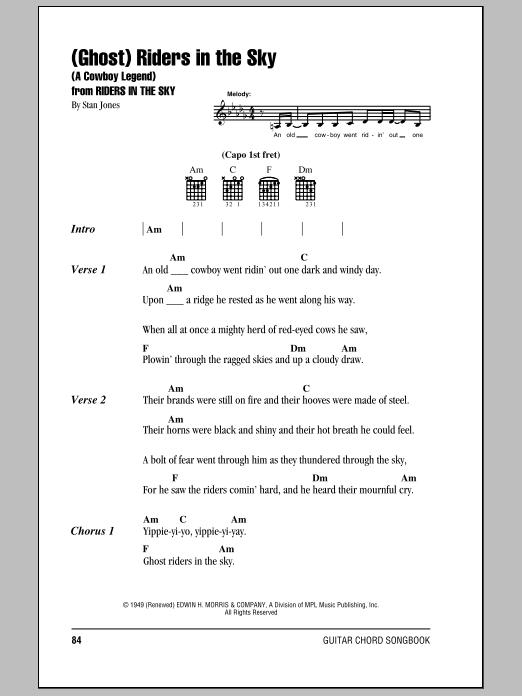 Johnny Cash (Ghost) Riders In The Sky (A Cowboy Legend) sheet music notes and chords arranged for Ukulele