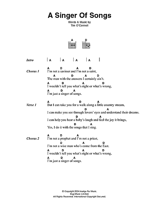 Johnny Cash A Singer Of Songs sheet music notes and chords arranged for Guitar Chords/Lyrics