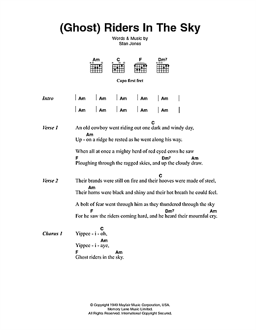 Johnny Cash Ghost Riders In The Sky sheet music notes and chords arranged for Guitar Chords/Lyrics