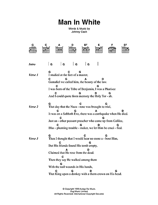 Johnny Cash Man In White sheet music notes and chords arranged for Guitar Chords/Lyrics