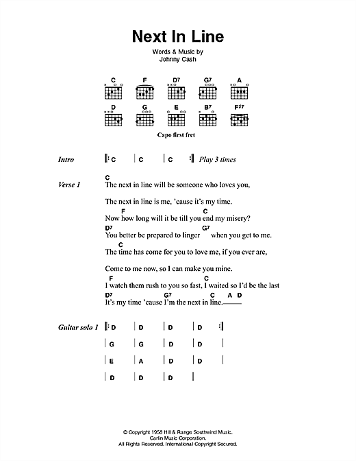 Johnny Cash Next In Line sheet music notes and chords arranged for Guitar Chords/Lyrics