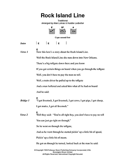 Johnny Cash Rock Island Line sheet music notes and chords arranged for Guitar Chords/Lyrics
