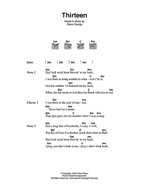 Johnny Cash Thirteen sheet music notes and chords arranged for Guitar Chords/Lyrics