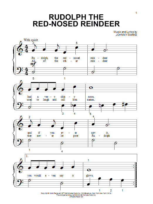 Johnny Marks Rudolph The Red-Nosed Reindeer sheet music notes and chords. Download Printable PDF.