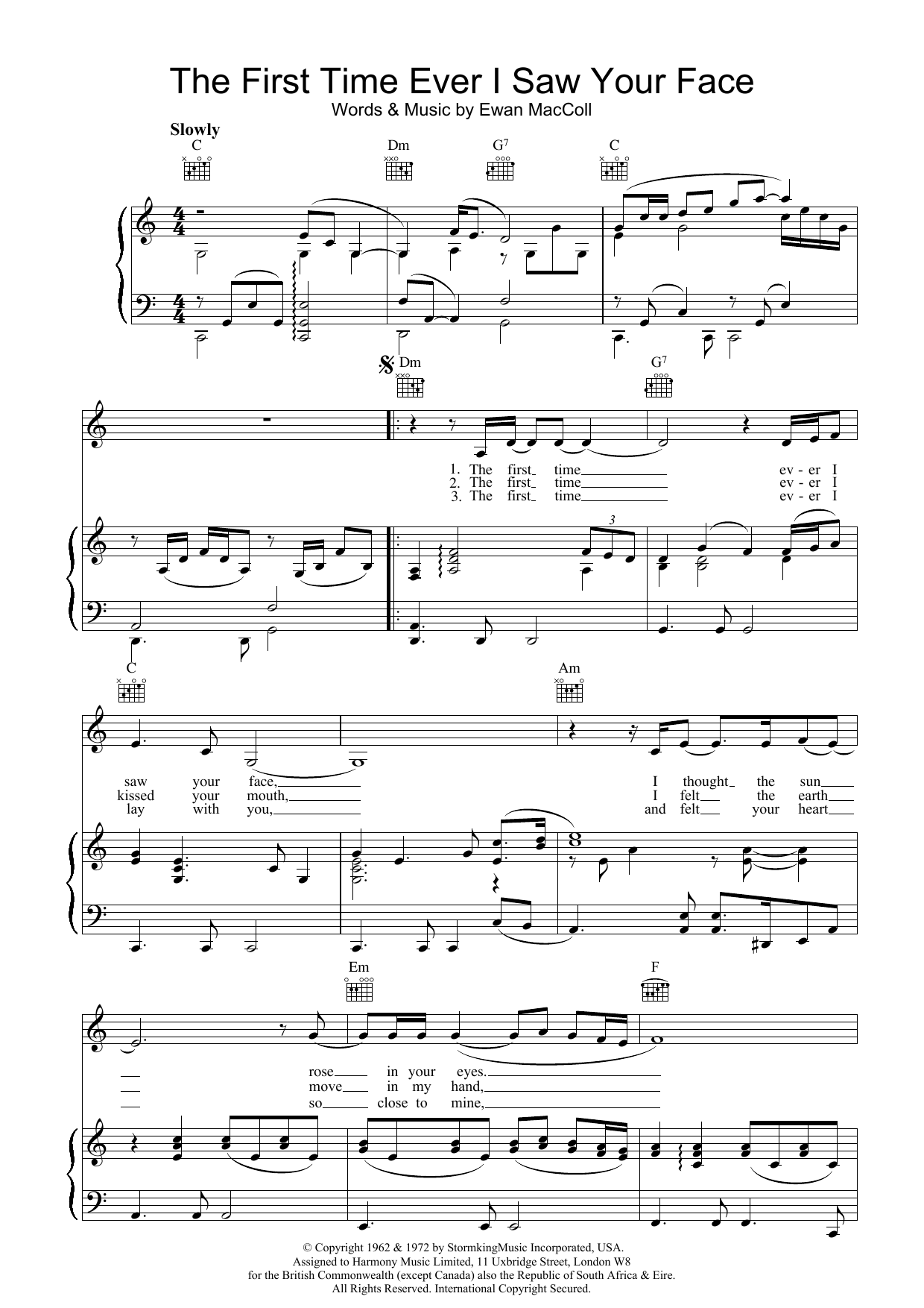 Johnny Mathis The First Time Ever I Saw Your Face sheet music notes and chords. Download Printable PDF.