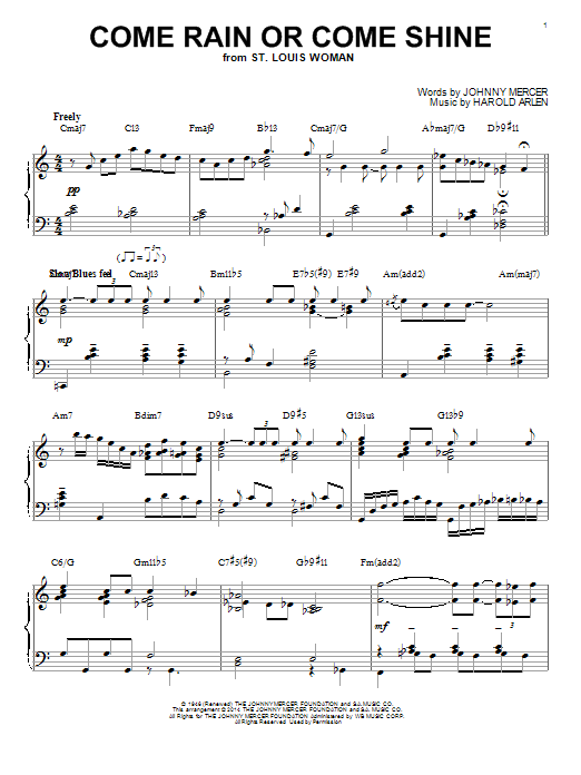 Johnny Mercer Come Rain Or Come Shine [Jazz version] (arr. Brent Edstrom) sheet music notes and chords arranged for Piano Solo