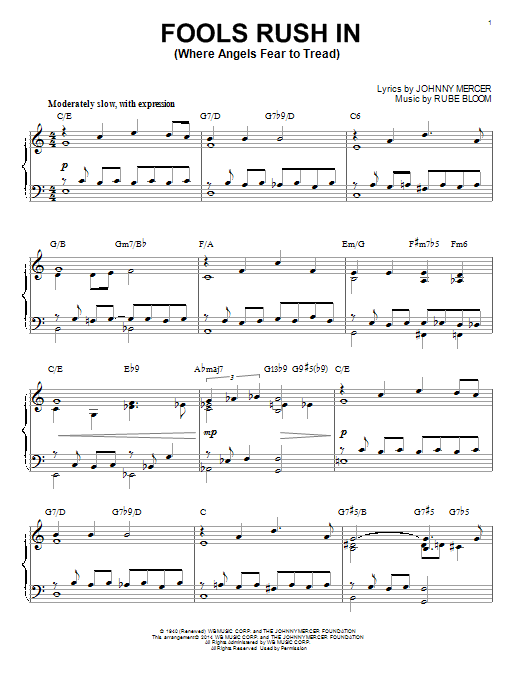 Johnny Mercer Fools Rush In (Where Angels Fear To Tread) [Jazz version] (arr. Brent Edstrom) sheet music notes and chords arranged for Piano Solo
