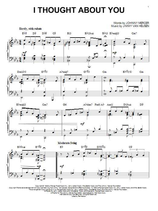Johnny Mercer I Thought About You [Jazz version] (arr. Brent Edstrom) sheet music notes and chords arranged for Piano Solo