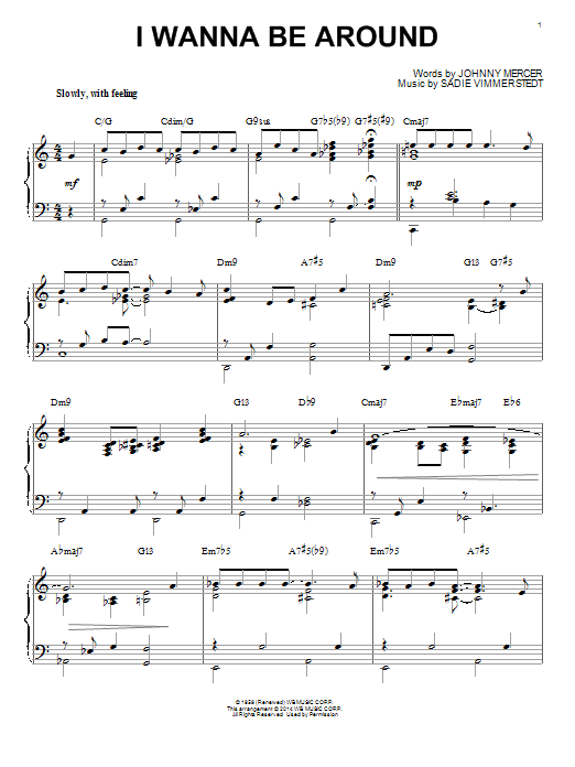 Johnny Mercer I Wanna Be Around [Jazz version] (arr. Brent Edstrom) sheet music notes and chords arranged for Piano Solo