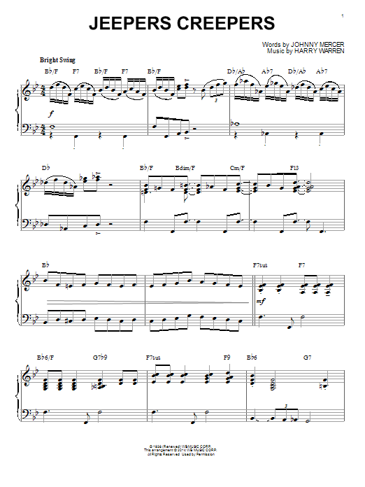 Johnny Mercer Jeepers Creepers [Jazz version] (arr. Brent Edstrom) sheet music notes and chords arranged for Piano Solo