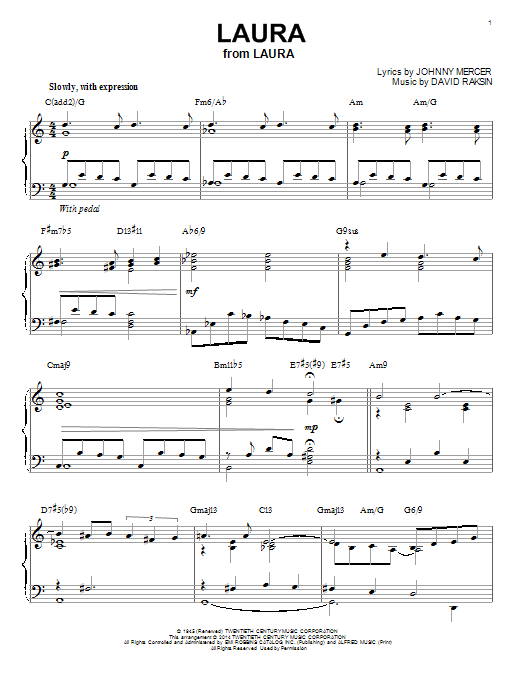 Johnny Mercer Laura [Jazz version] (arr. Brent Edstrom) sheet music notes and chords arranged for Piano Solo