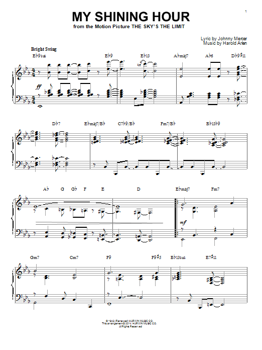 Johnny Mercer My Shining Hour [Jazz version] (arr. Brent Edstrom) sheet music notes and chords arranged for Piano Solo