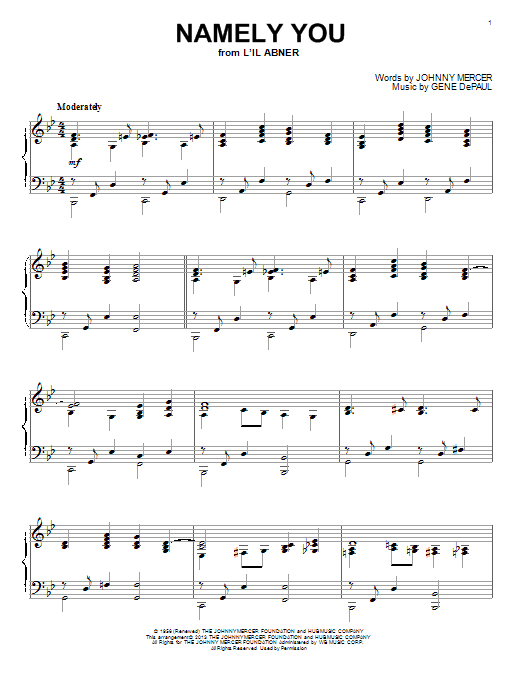 Johnny Mercer Namely You sheet music notes and chords. Download Printable PDF.