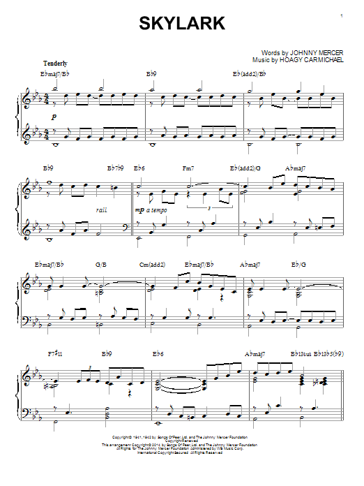 Johnny Mercer Skylark [Jazz version] (arr. Brent Edstrom) sheet music notes and chords arranged for Piano Solo