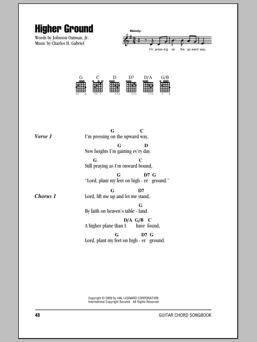 Johnson Oatman, Jr. Higher Ground sheet music notes and chords arranged for Guitar Chords/Lyrics