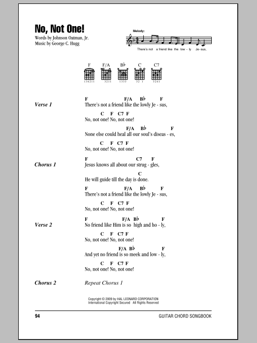 Johnson Oatman, Jr. No, Not One! sheet music notes and chords arranged for Guitar Chords/Lyrics