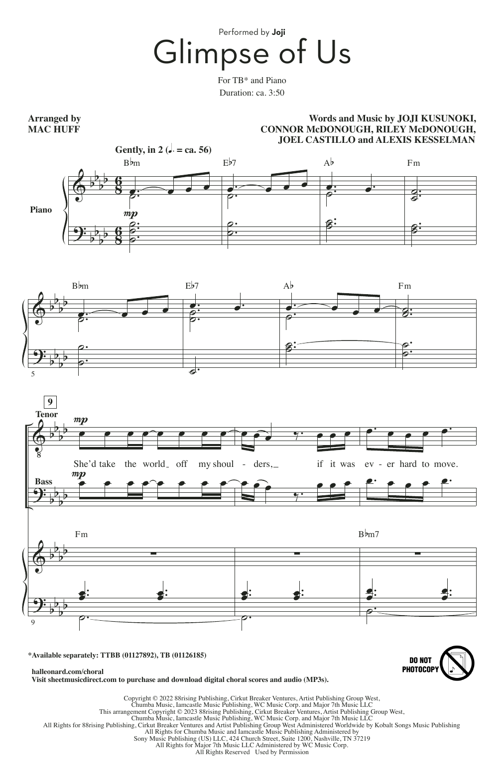 Joji Glimpse Of Us (arr. Mac Huff) sheet music notes and chords arranged for TB Choir