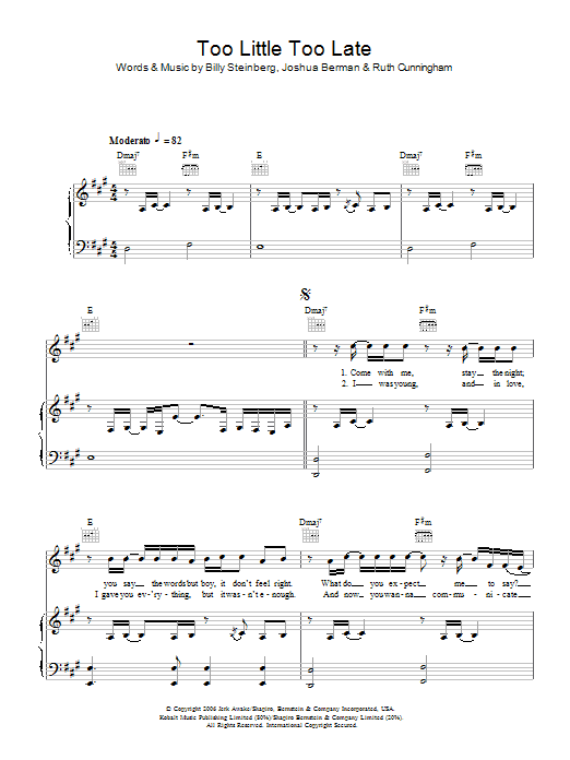 JoJo Too Little, Too Late sheet music notes and chords arranged for Piano, Vocal & Guitar Chords