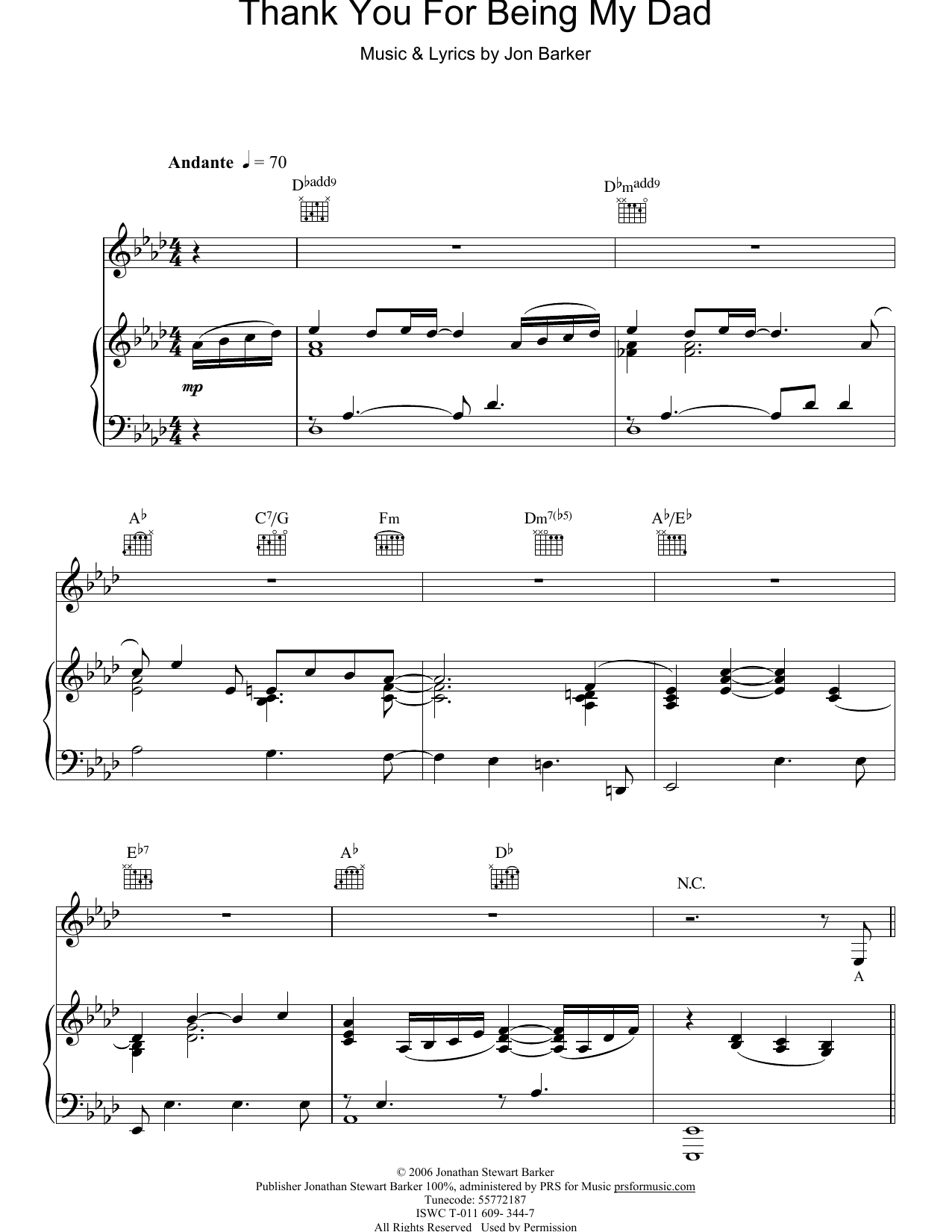 Jon Barker Thank You For Being My Dad sheet music notes and chords arranged for Piano, Vocal & Guitar Chords (Right-Hand Melody)