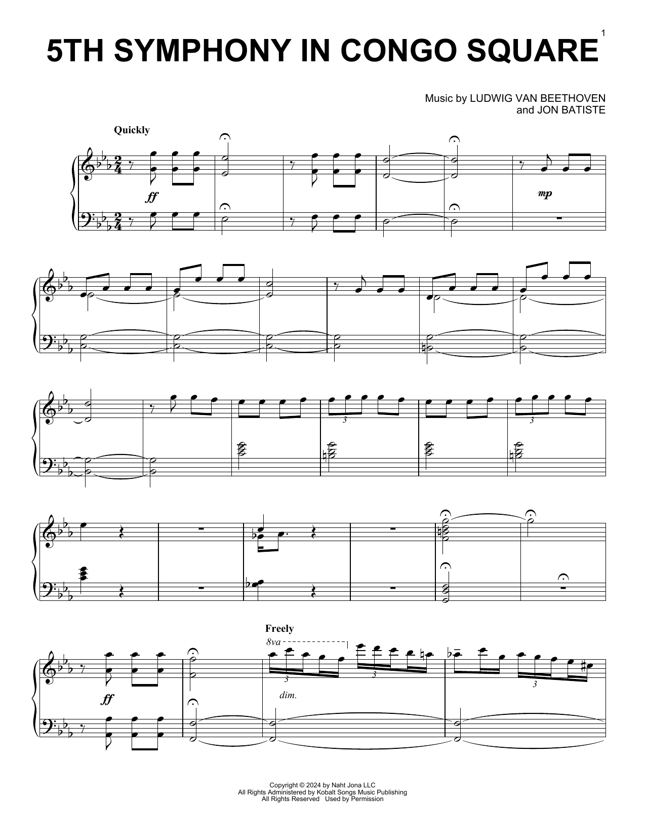Jon Batiste 5th Symphony In Congo Square sheet music notes and chords arranged for Piano Solo