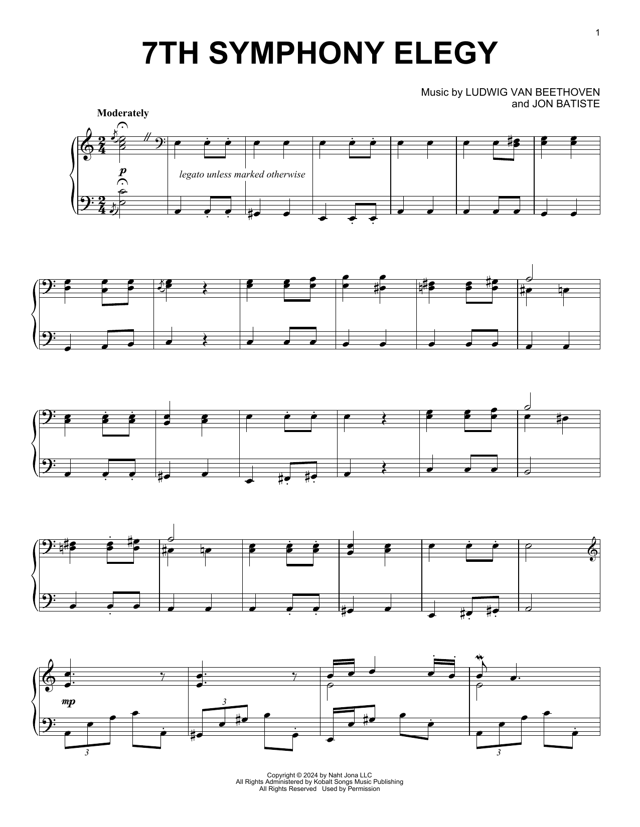 Jon Batiste 7th Symphony Elegy sheet music notes and chords arranged for Piano Solo