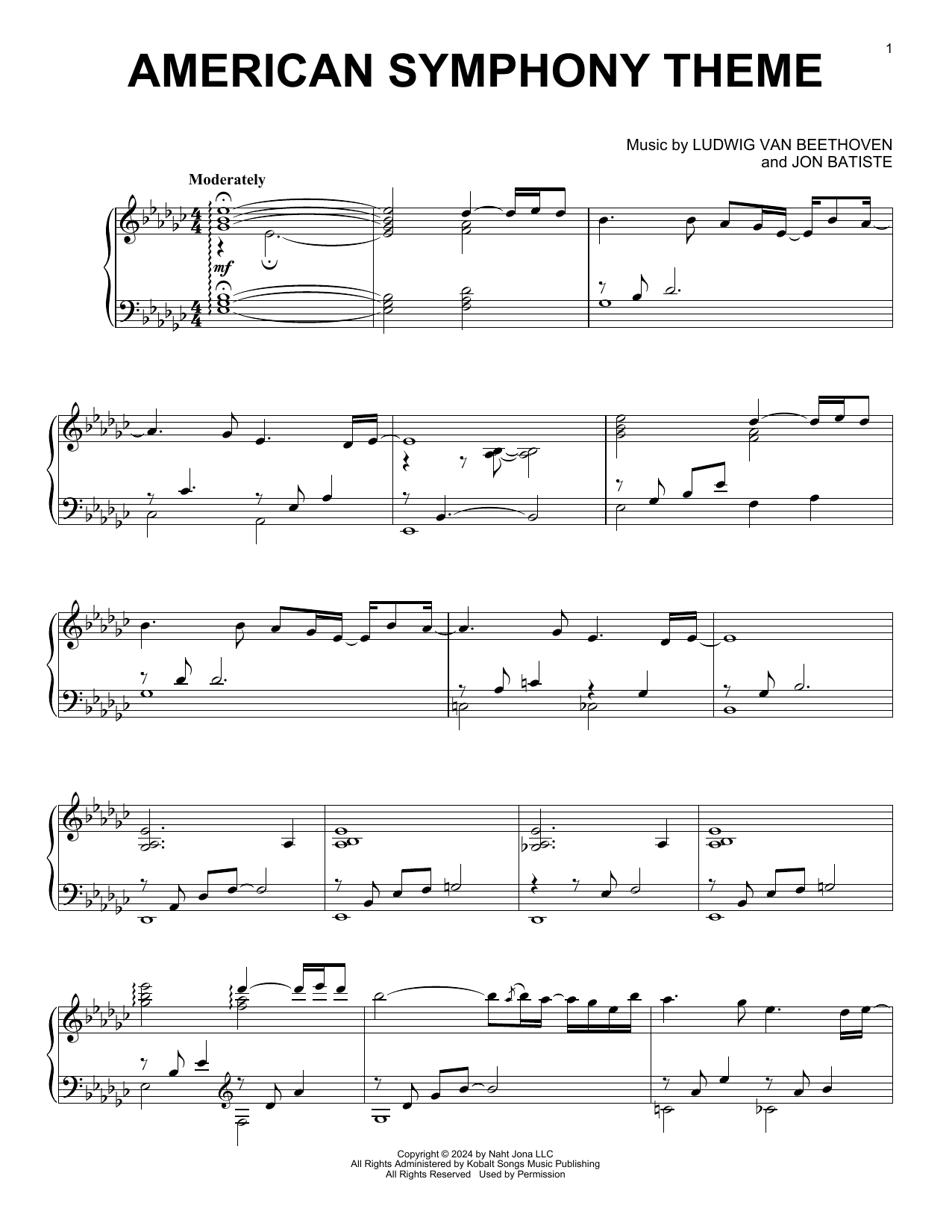 Jon Batiste American Symphony Theme sheet music notes and chords arranged for Piano Solo