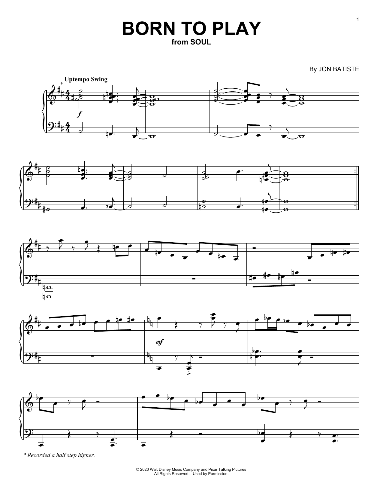 Jon Batiste Born To Play (from Soul) sheet music notes and chords arranged for Piano Solo