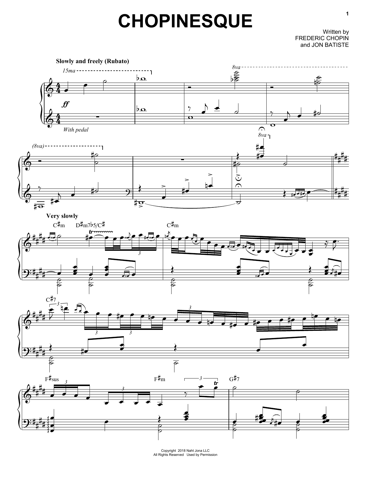 Jon Batiste Chopinesque sheet music notes and chords arranged for Piano Solo