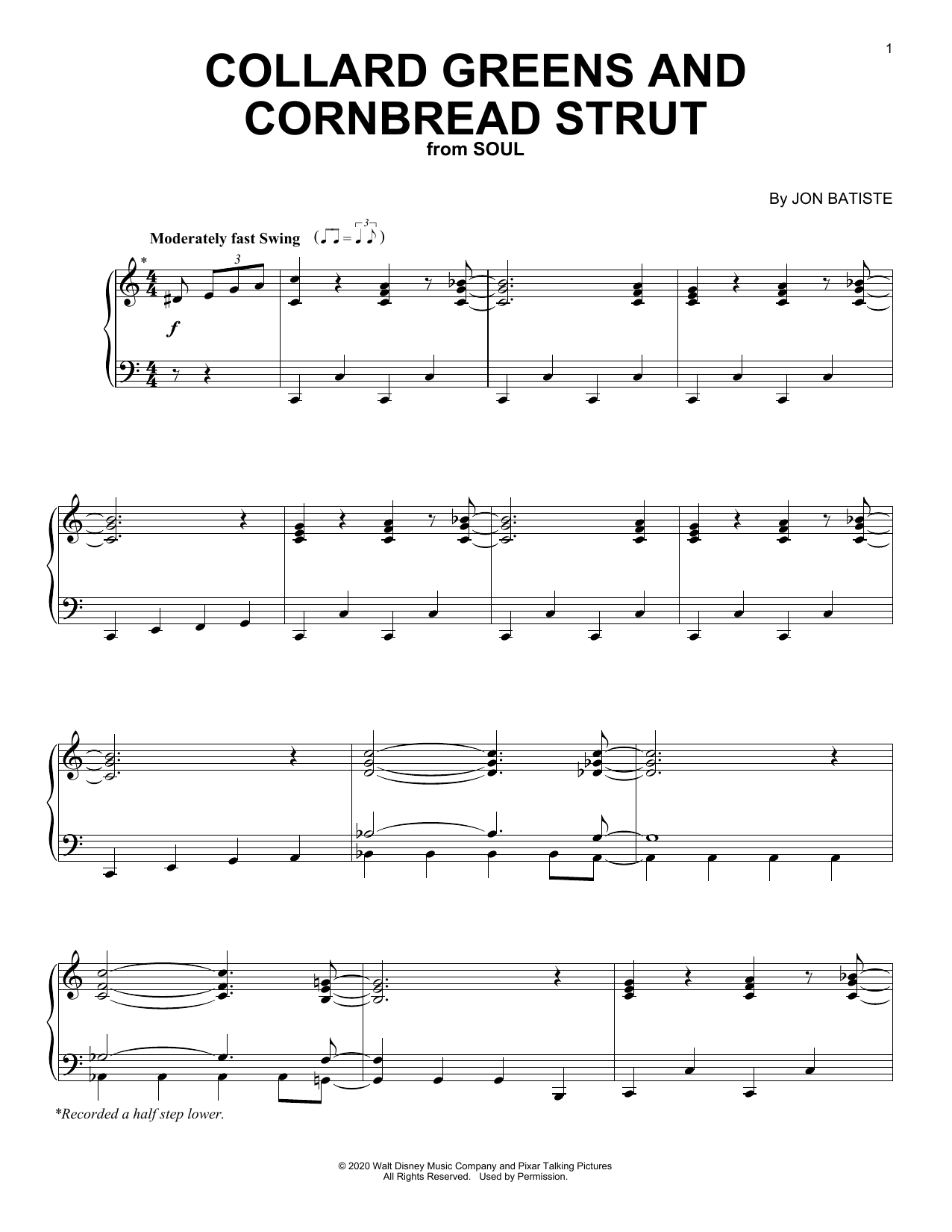 Jon Batiste Collard Greens And Cornbread Strut (from Soul) sheet music notes and chords arranged for Piano Solo