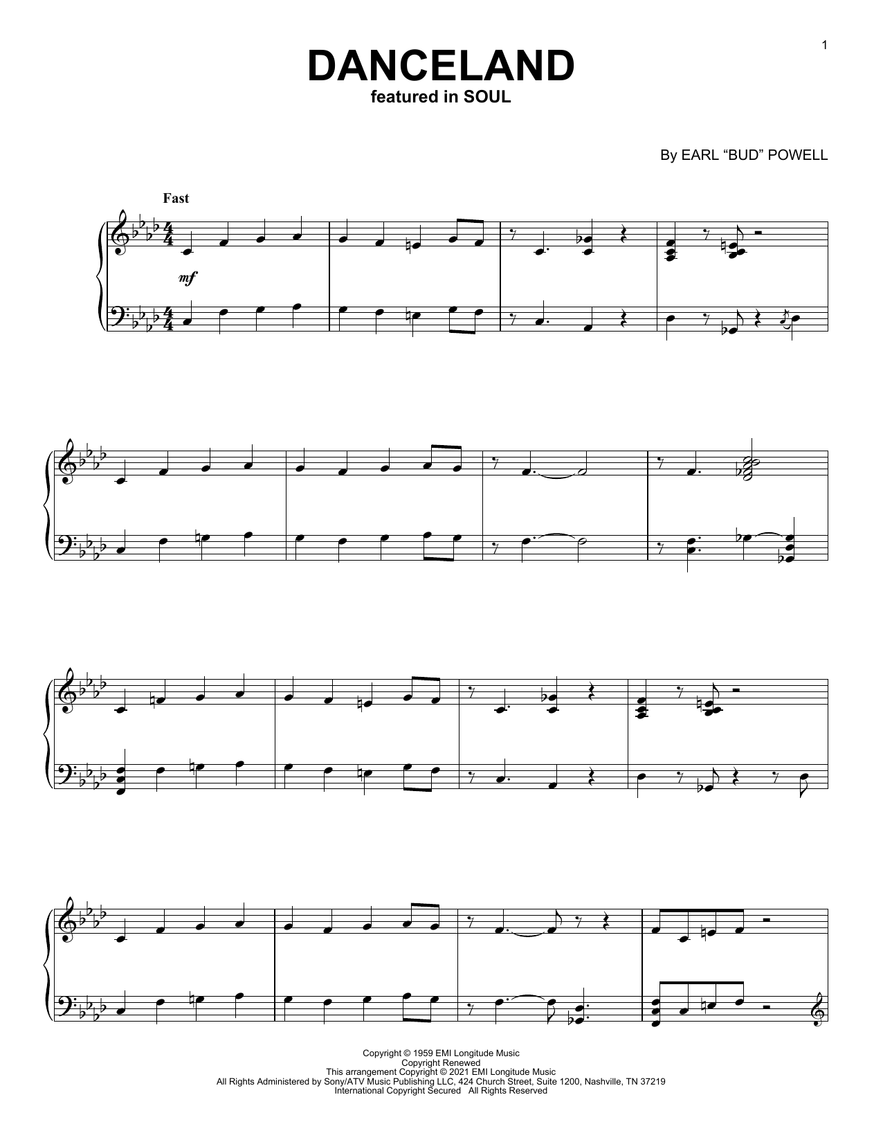 Jon Batiste Danceland (from Soul) sheet music notes and chords arranged for Piano Solo