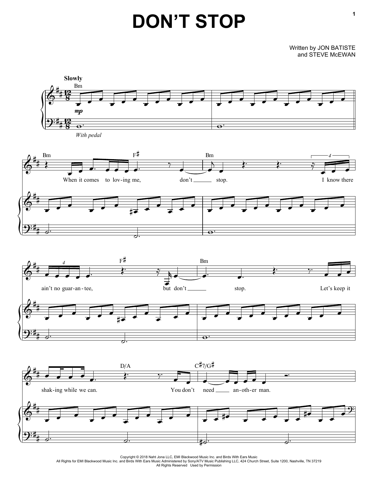 Jon Batiste Don't Stop sheet music notes and chords arranged for Piano, Vocal & Guitar Chords (Right-Hand Melody)