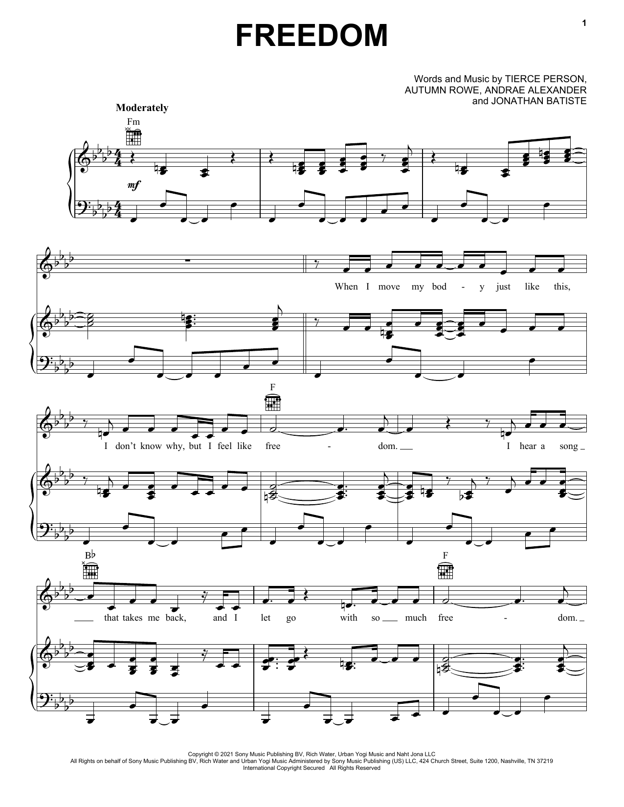 Jon Batiste Freedom sheet music notes and chords arranged for Easy Piano