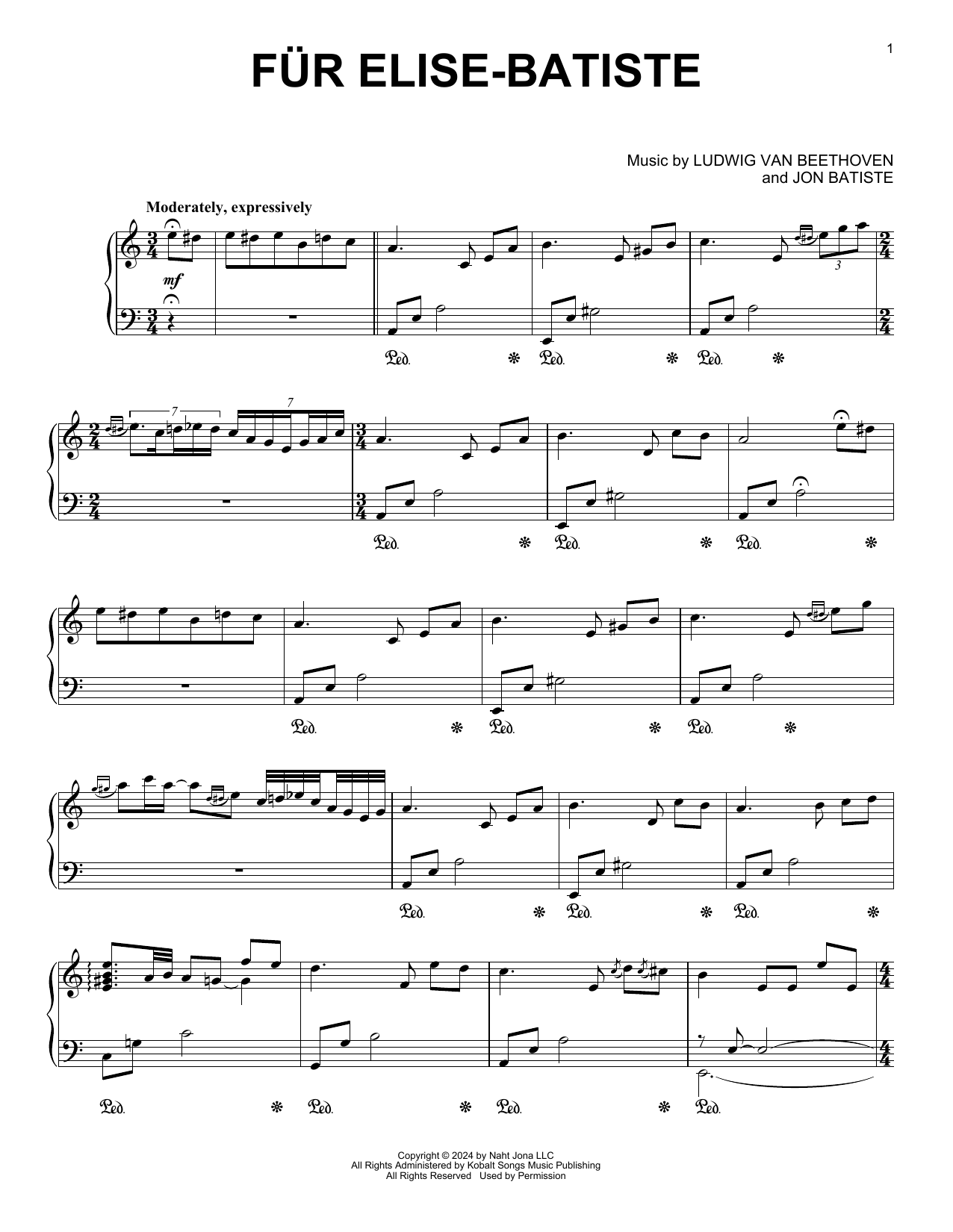Jon Batiste Fur Elise - Batiste sheet music notes and chords arranged for Piano Solo