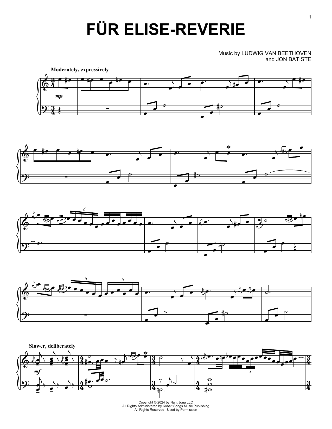 Jon Batiste Für Elise - Reverie sheet music notes and chords arranged for Piano Solo