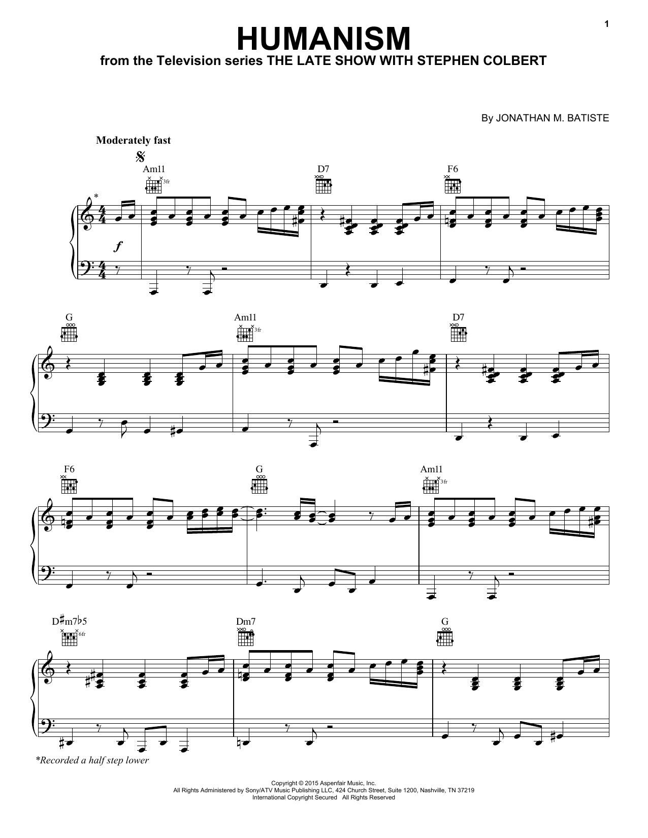 Jon Batiste Humanism (from The Late Show with Stephen Colbert) sheet music notes and chords arranged for Piano Solo
