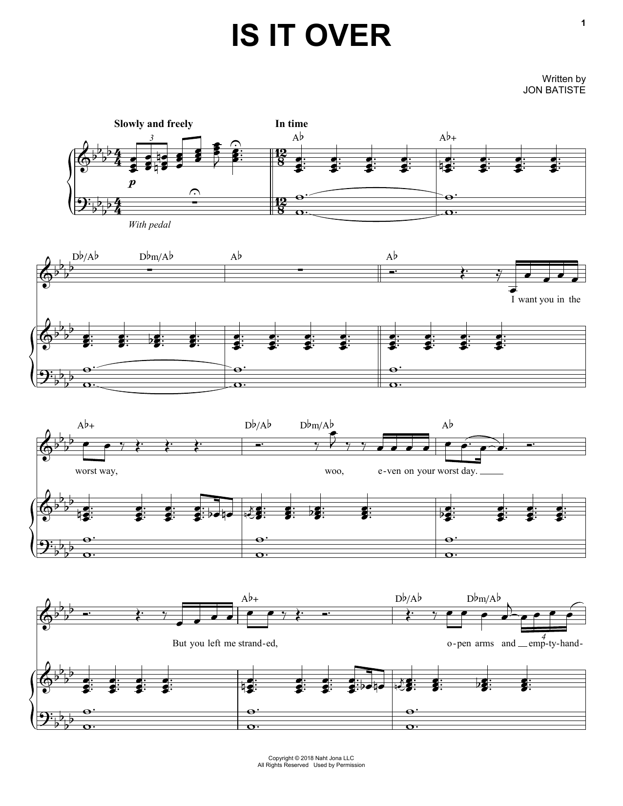 Jon Batiste Is It Over sheet music notes and chords arranged for Piano, Vocal & Guitar Chords (Right-Hand Melody)
