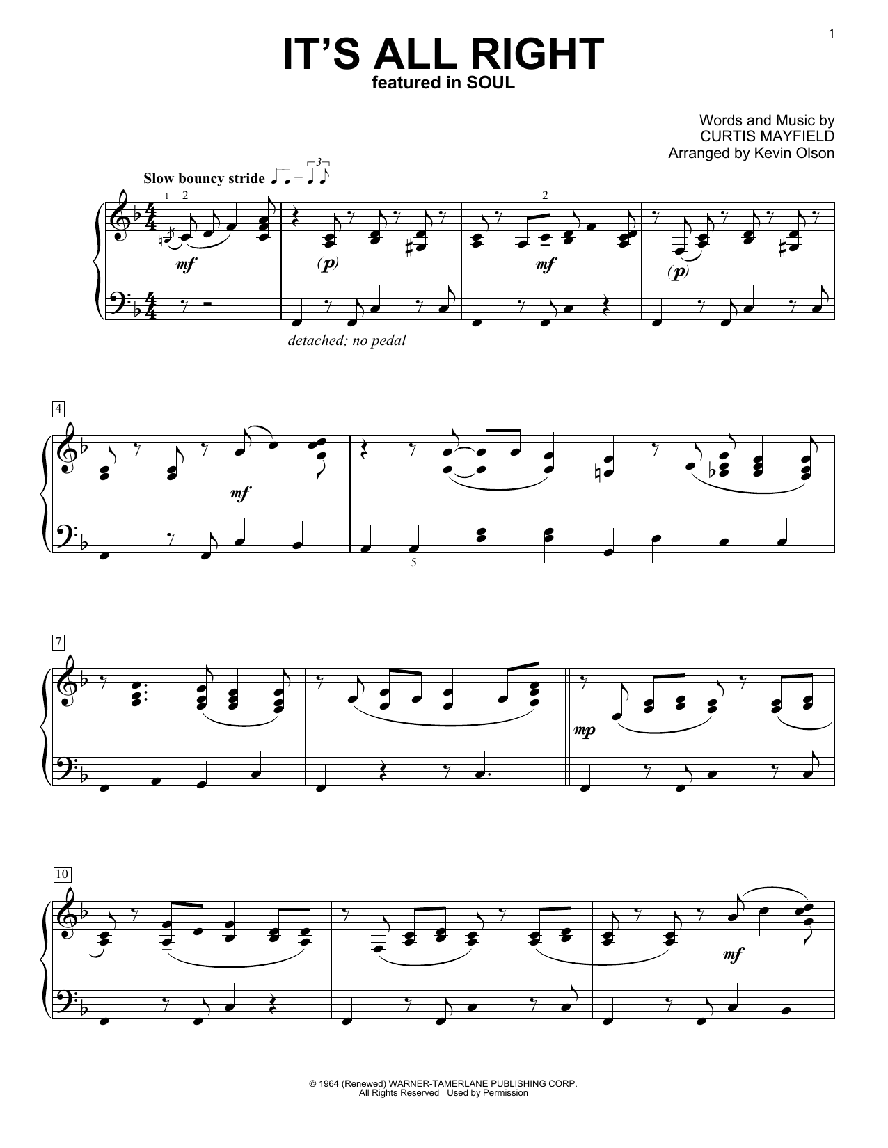 Jon Batiste It's All Right (from Soul) (arr. Kevin Olson) sheet music notes and chords arranged for Easy Piano Solo