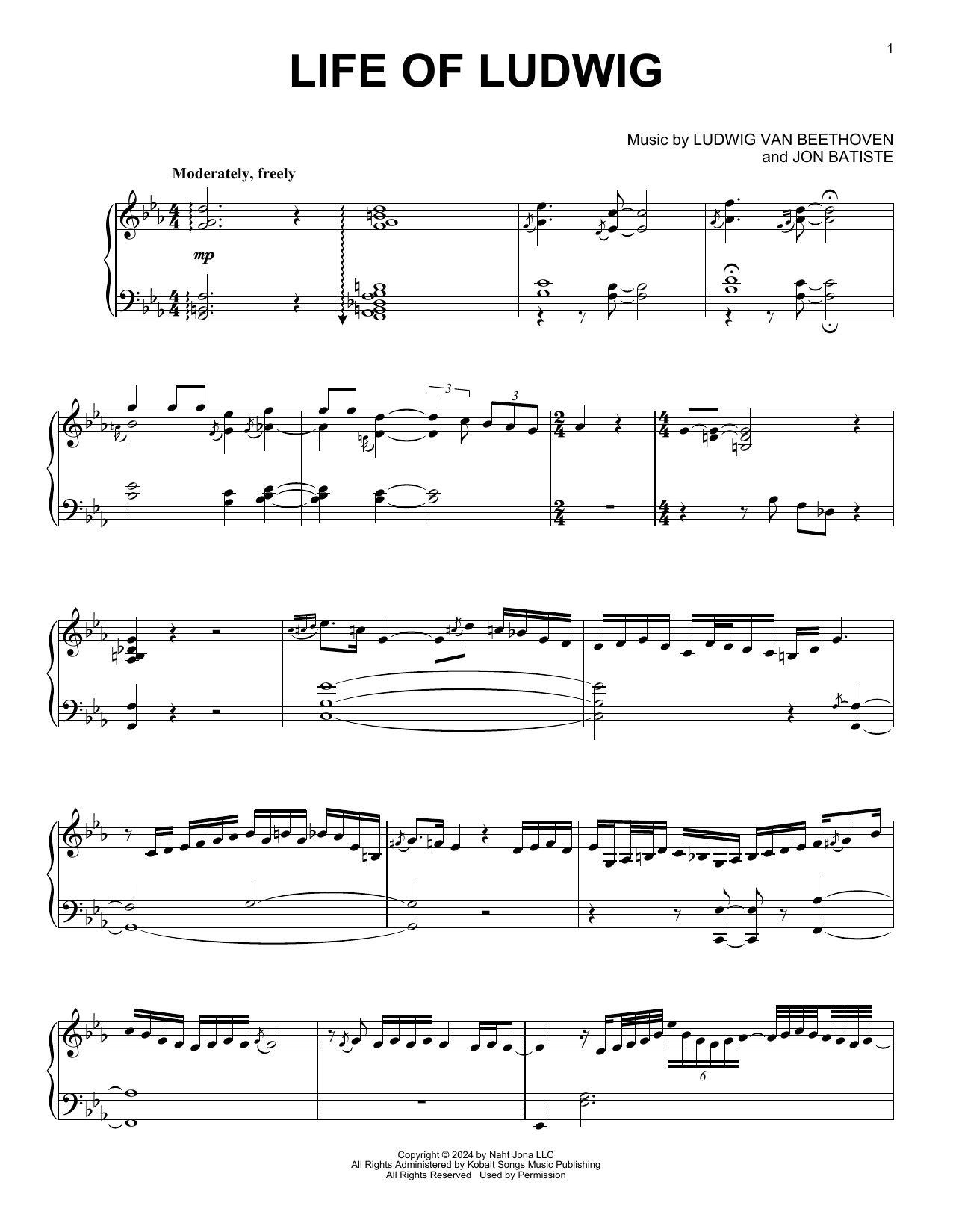 Jon Batiste Life Of Ludwig sheet music notes and chords arranged for Piano Solo