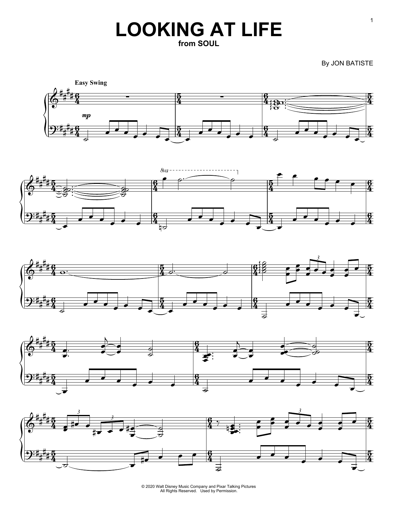 Jon Batiste Looking At Life (from Soul) sheet music notes and chords arranged for Piano Solo