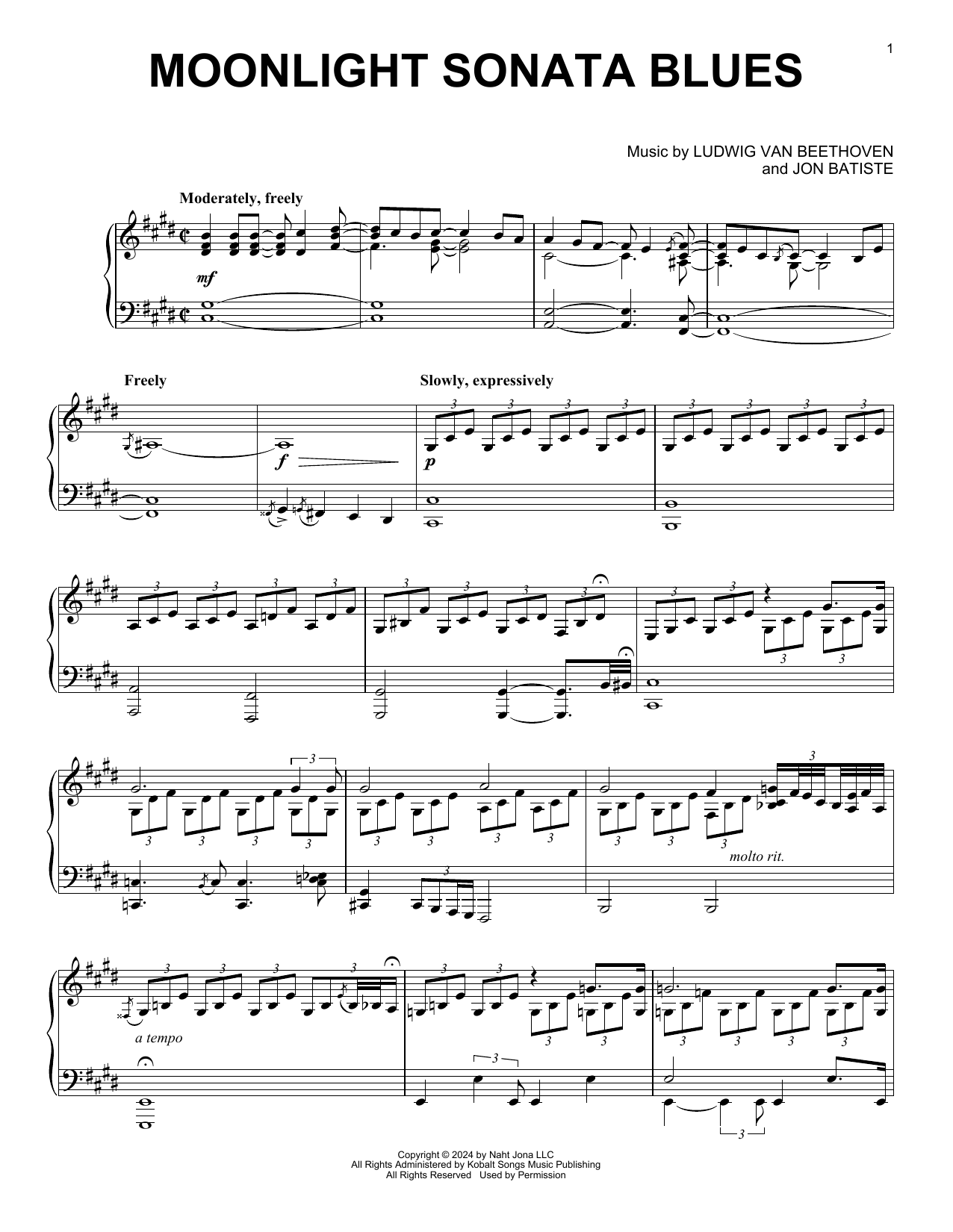 Jon Batiste Moonlight Sonata Blues sheet music notes and chords arranged for Piano Solo