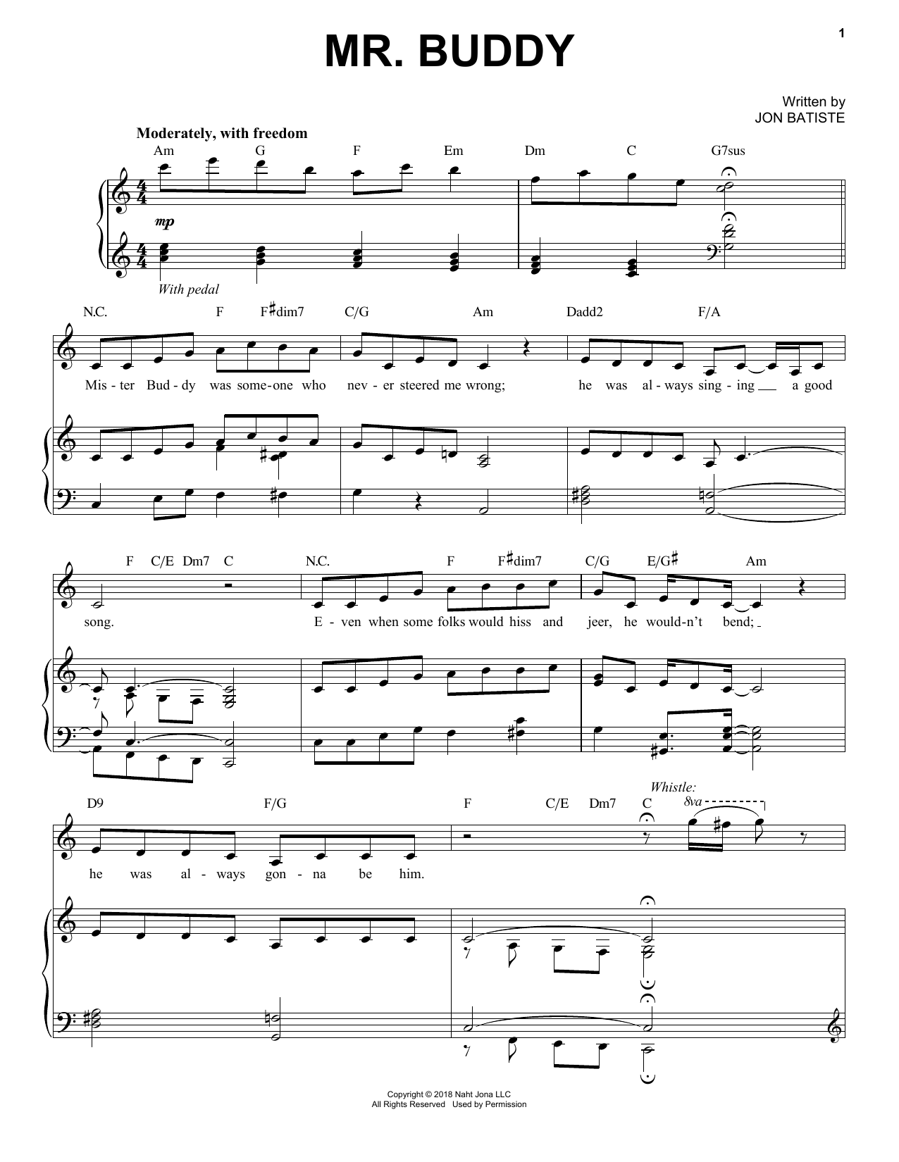 Jon Batiste Mr. Buddy sheet music notes and chords arranged for Piano, Vocal & Guitar Chords (Right-Hand Melody)