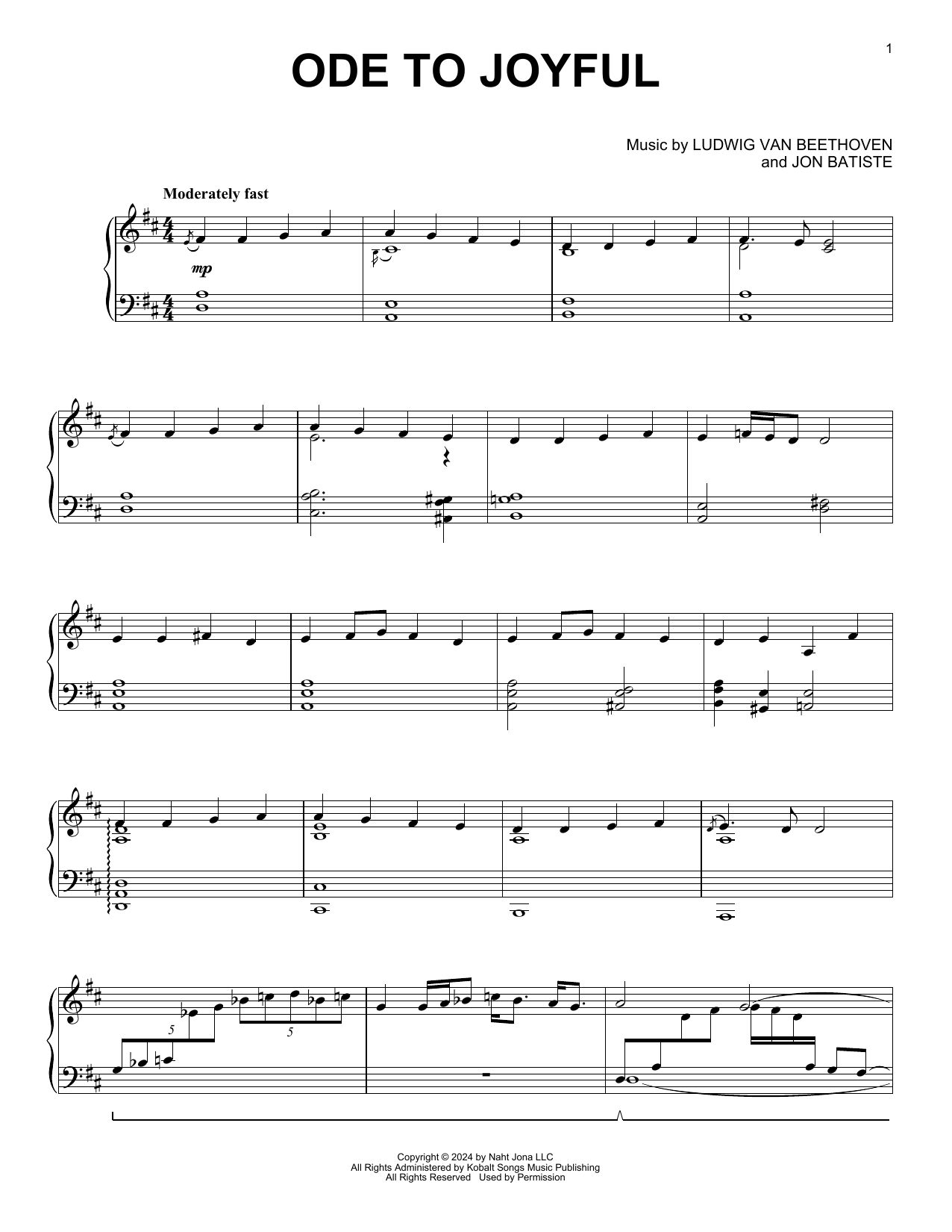 Jon Batiste Ode To Joyful sheet music notes and chords arranged for Piano Solo
