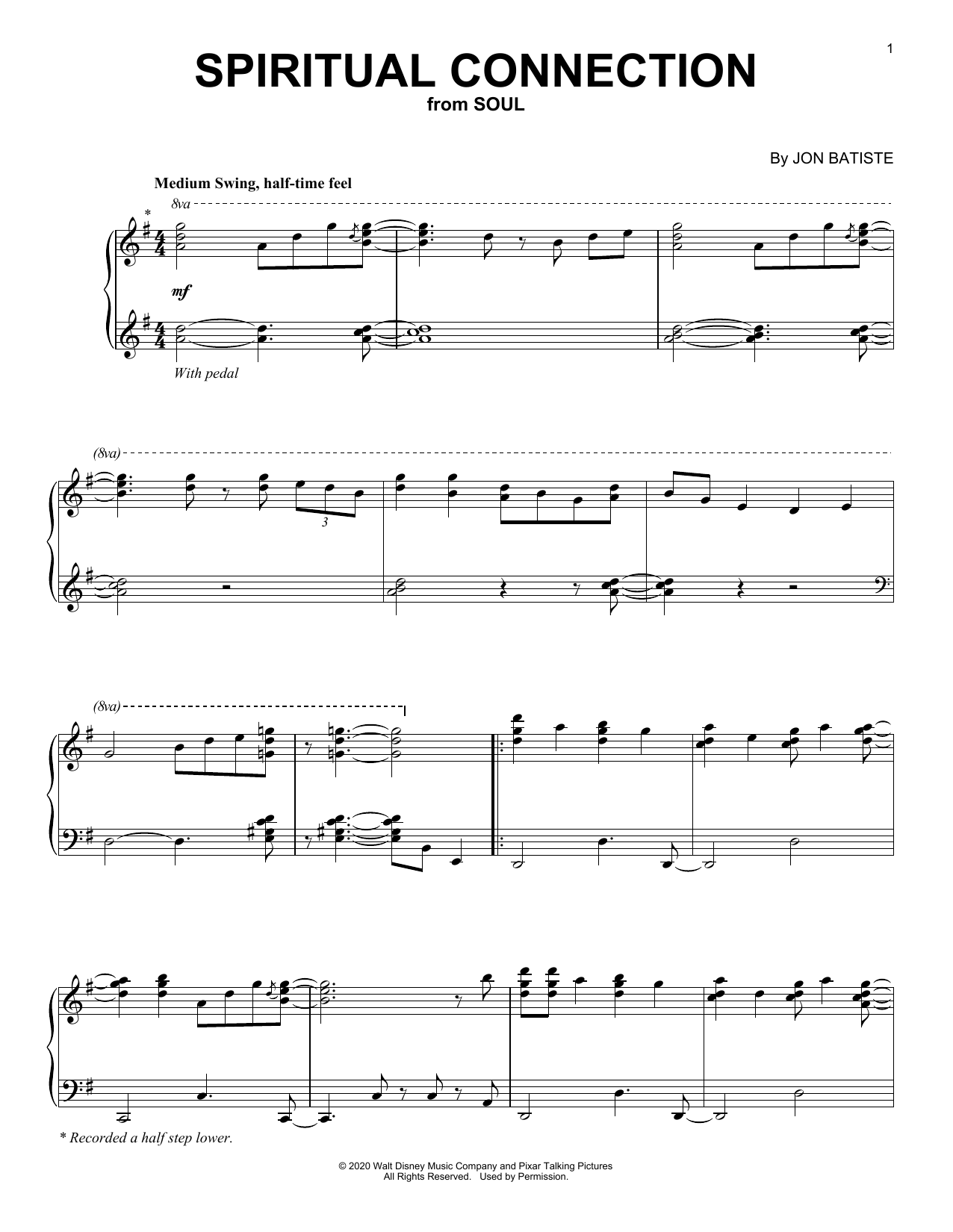 Jon Batiste Spiritual Connection (from Soul) sheet music notes and chords arranged for Piano Solo