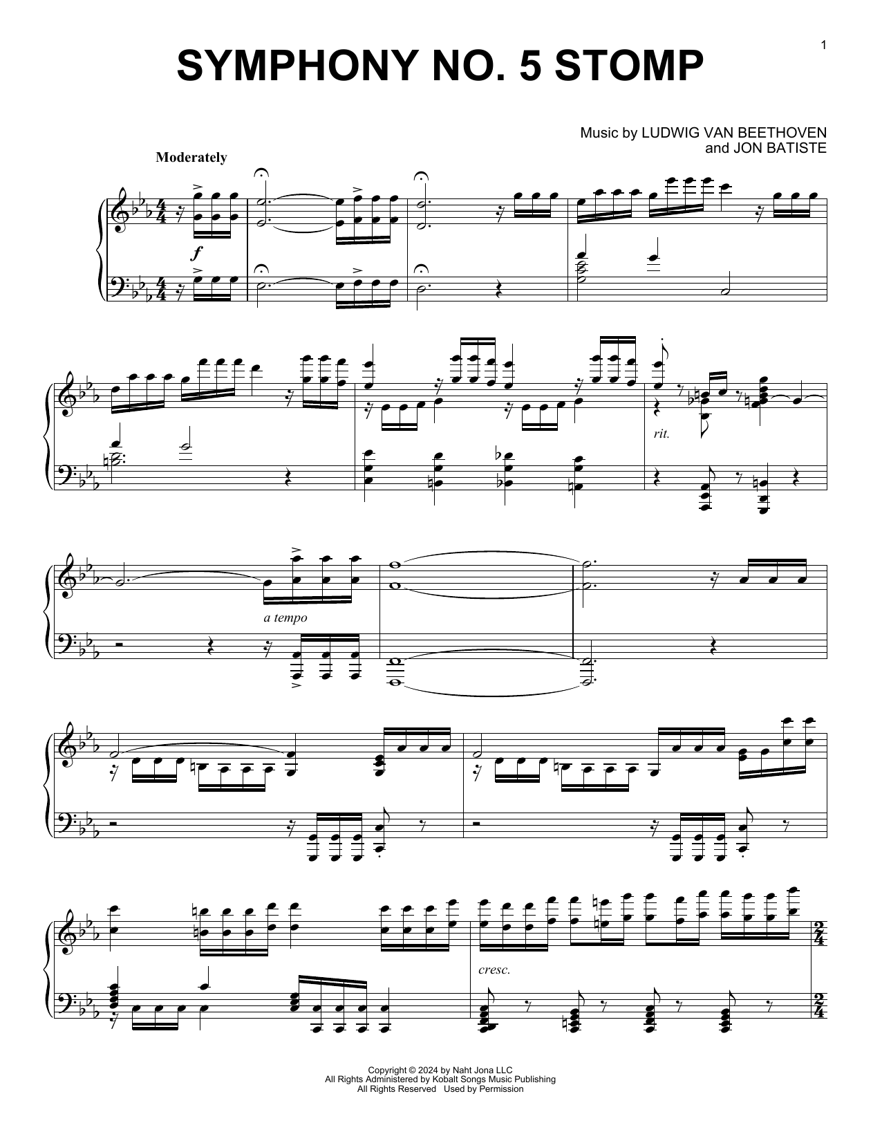 Jon Batiste Symphony No. 5 Stomp sheet music notes and chords arranged for Piano Solo