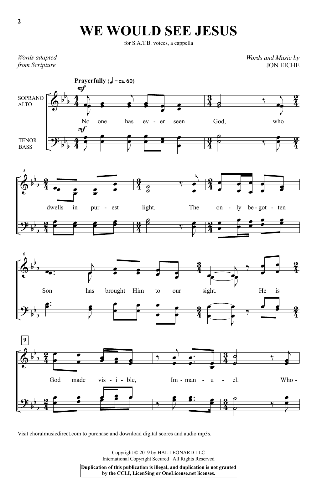 Jon Eiche We Would See Jesus sheet music notes and chords arranged for SATB Choir