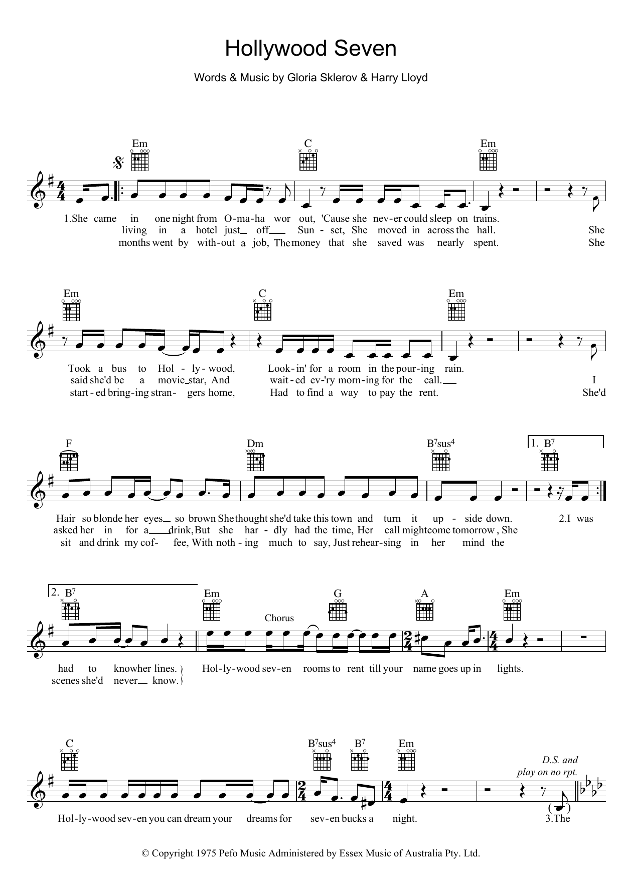 Jon English Hollywood Seven sheet music notes and chords arranged for Lead Sheet / Fake Book