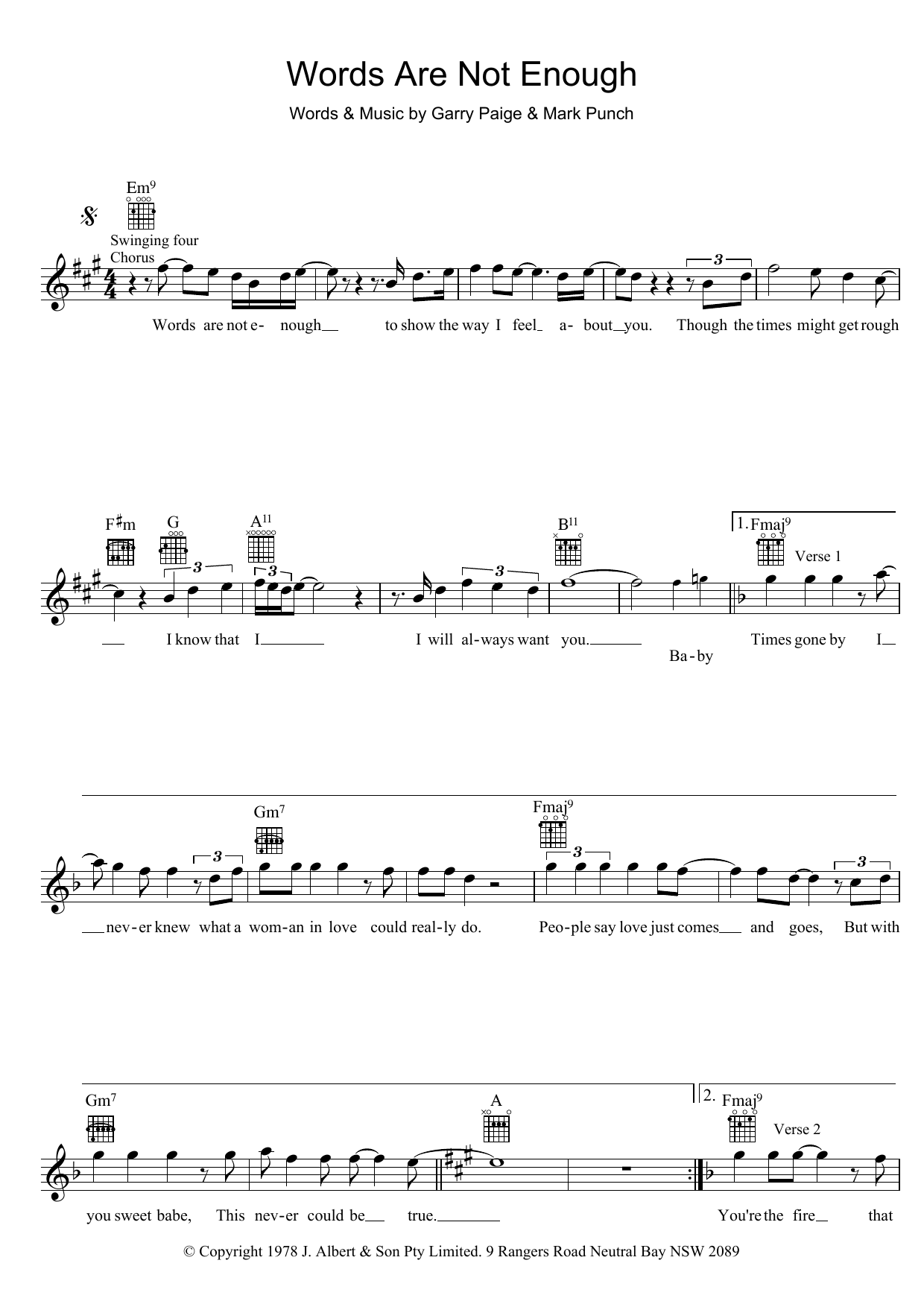 Jon English Words Are Not Enough sheet music notes and chords arranged for Lead Sheet / Fake Book