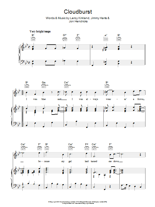 Jon Hendricks Cloudburst sheet music notes and chords arranged for Piano, Vocal & Guitar Chords
